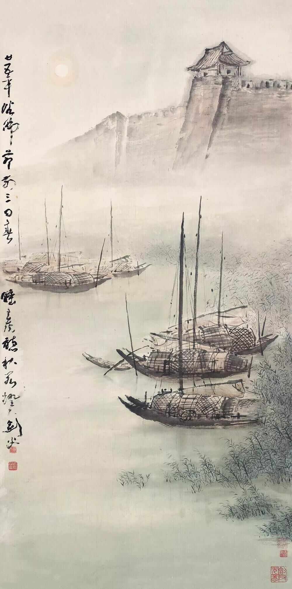高剑父《城外泊舟》