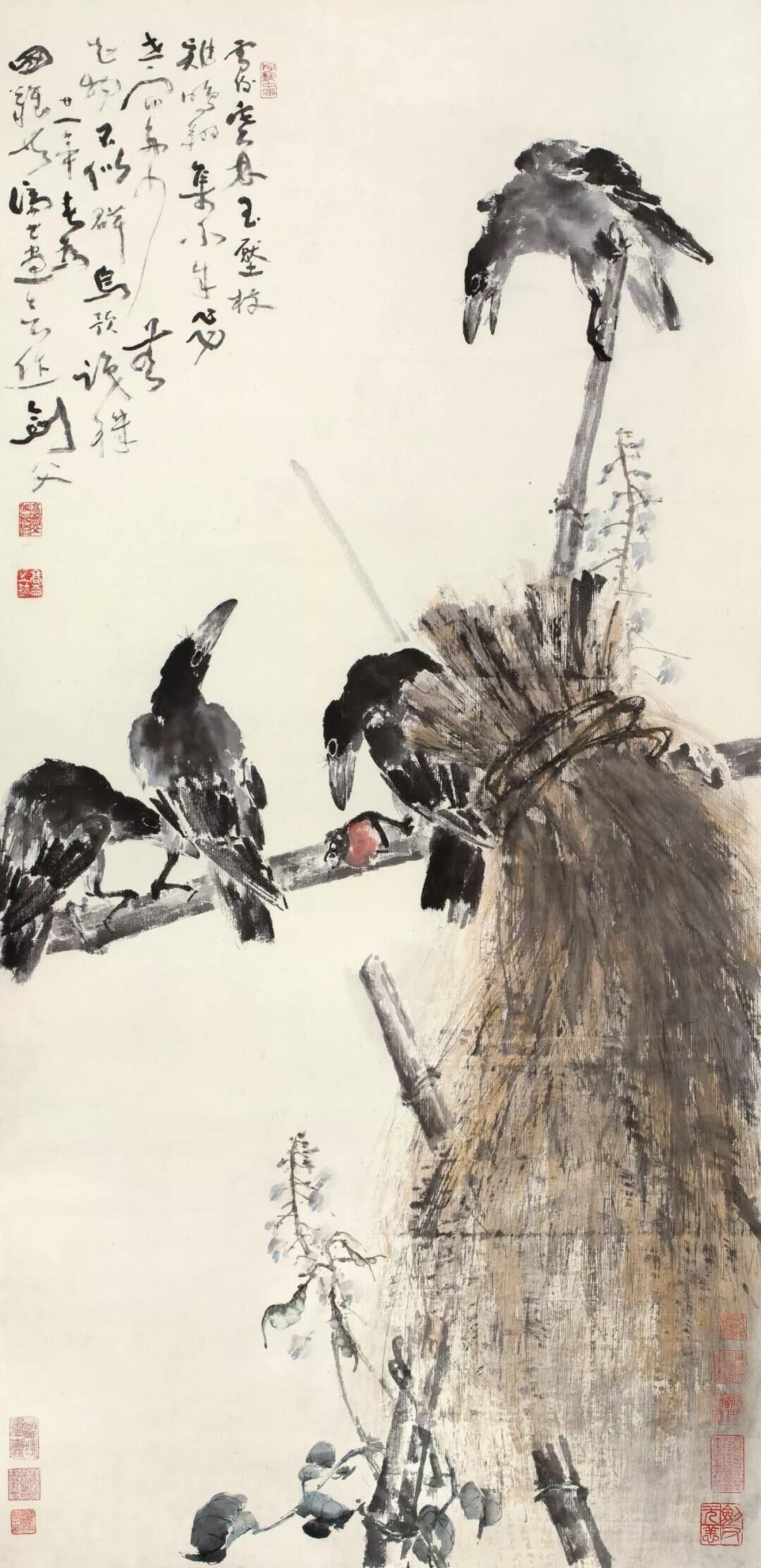 高剑父《雪后寒鸦》