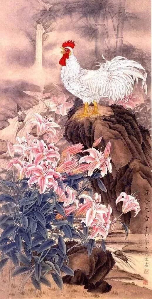 梁燕生工笔百合作品《百合大吉》
