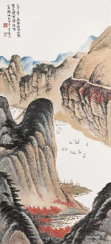 【贺天健国画山水画《七里泷秋色》（拍品）】