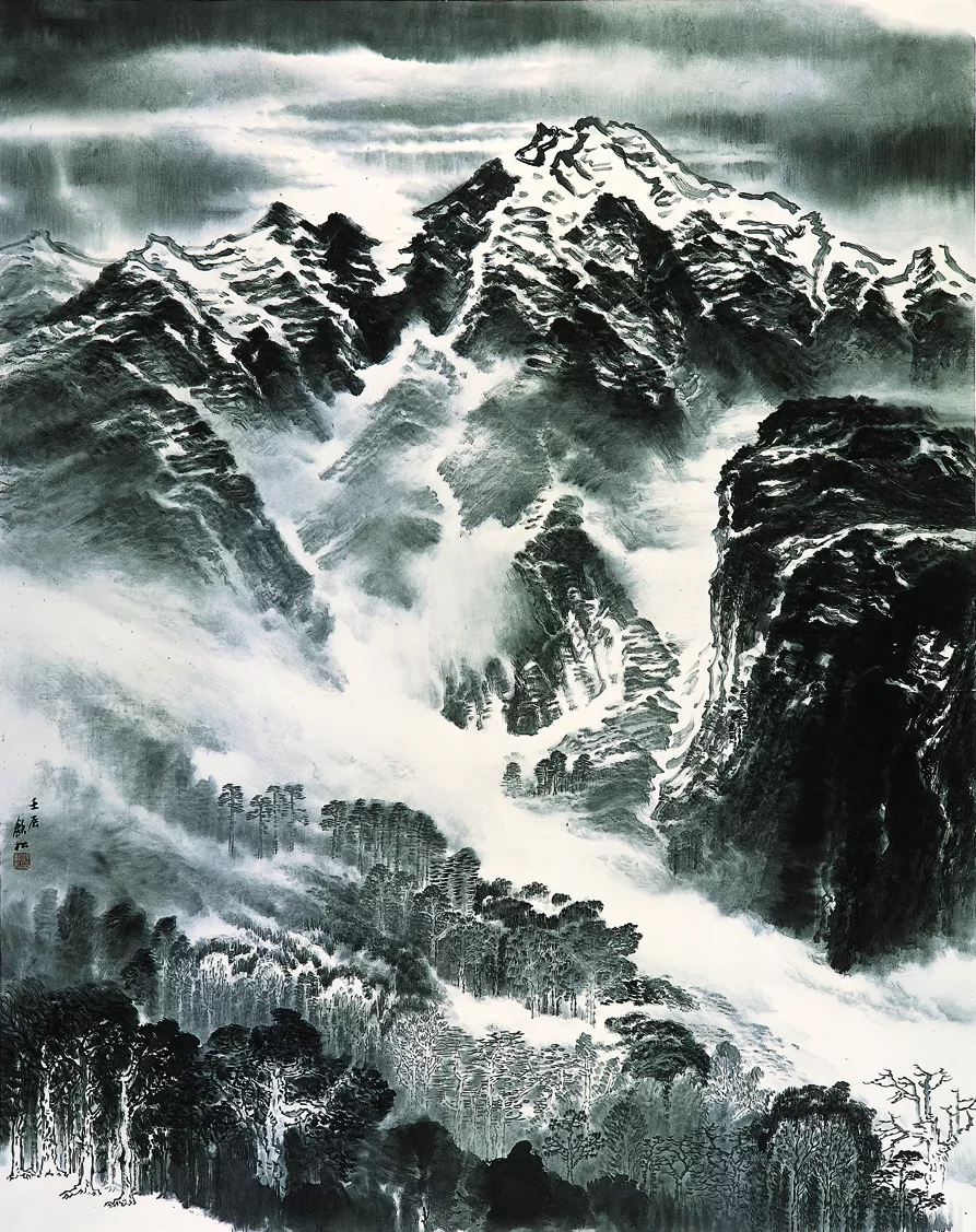 许钦松中国画《谷底腾云》184×147cm，2012年