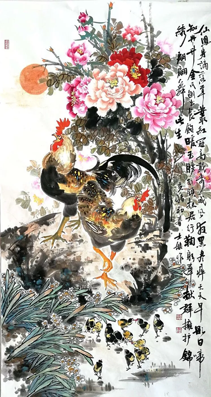 国画艺术家卢士杰与他画的大公鸡图5