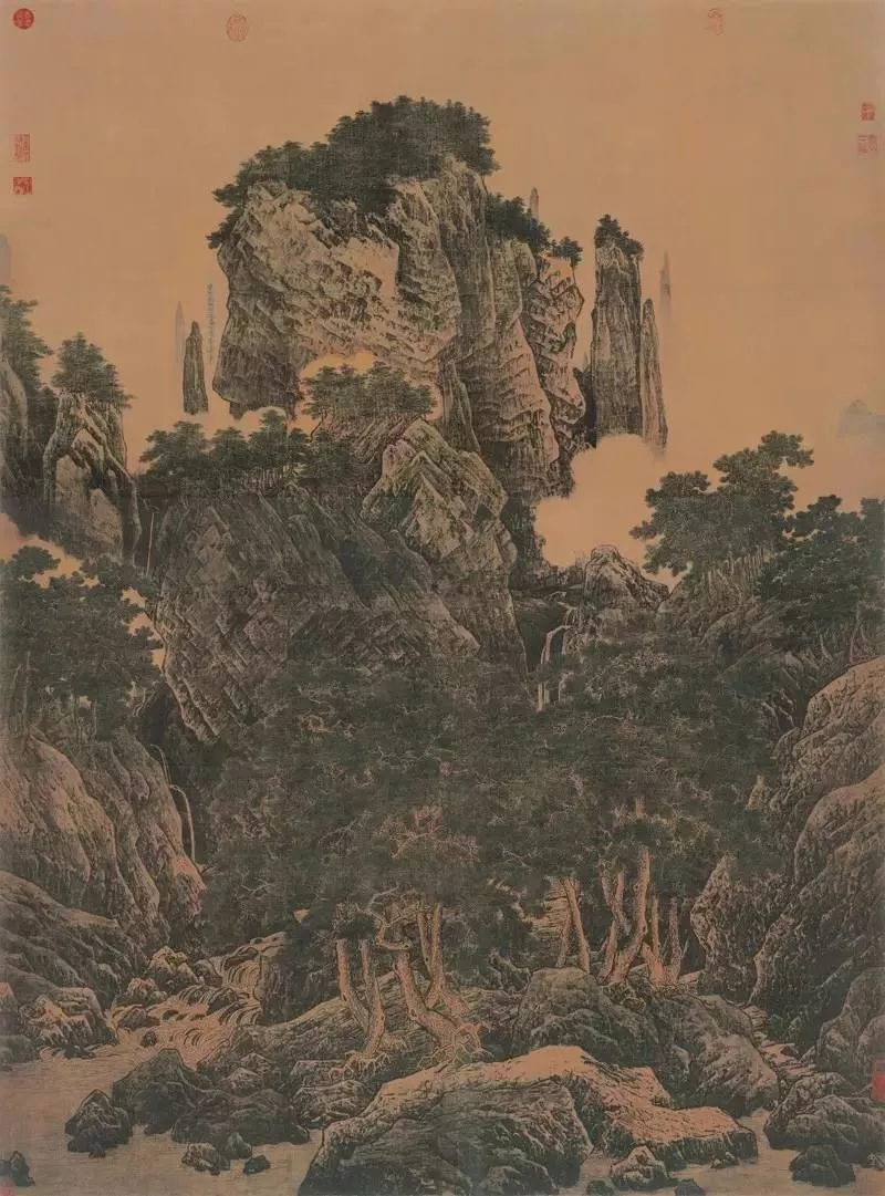 宋朝画家李唐山水画《万壑松风》局部图-绢本设色