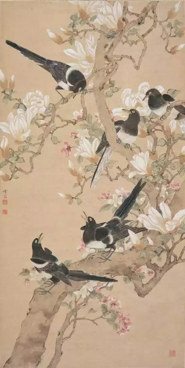 花鸟画《春朝鸣喜》